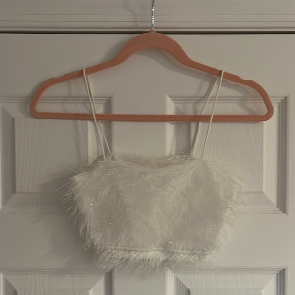 SHEIN Soft White Fuzzy Crop Top